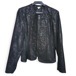 Reba Soft Faux Leather Black Jacket Stud Embellishment Boho Biker Jacket Style